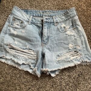 Distressed Light Blue Denim Shorts